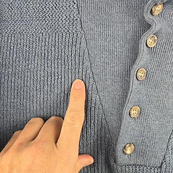 Vtg LL Bean Henley Sweater Mens M Blue Heavyweight Fisherman Cotton Knit - Picture 7 of 10